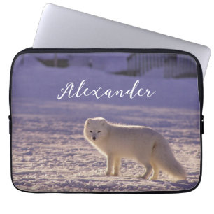 Cute White Arctic Fox Snow Winter Photography Laptop Sleeve