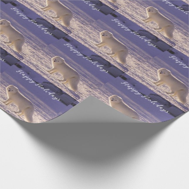 Cute White Arctic Fox Snow Winter Photography Wrapping Paper (Corner)