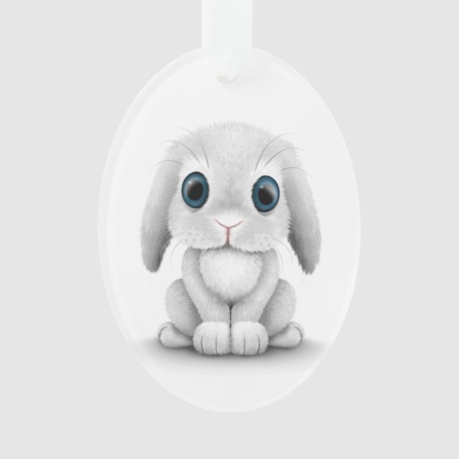 Cute White Baby Bunny Rabbit Ornament (Front)
