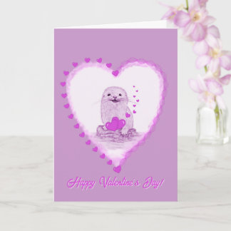 Cute White Baby Sea Otter , Happy Valentines Day Card