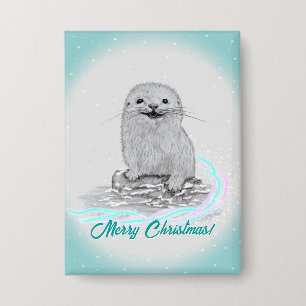 Cute White Baby Sea Otter , Merry Christmas