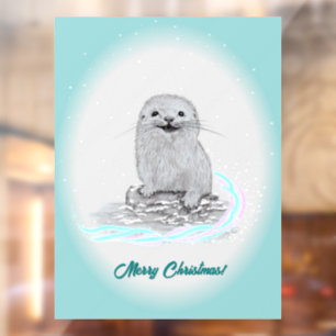 Cute White Baby Sea Otter , Merry Christmas