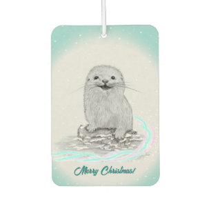 Cute White Baby Sea Otter , Merry Christmas Car Air Freshener