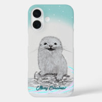 Cute White Baby Sea Otter , Merry Christmas