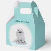 Cute White Baby Sea Otter , Merry Christmas