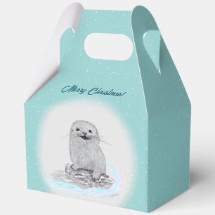 Cute White Baby Sea Otter , Merry Christmas Favour Box