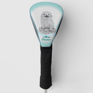 Cute White Baby Sea Otter , Merry Christmas Golf Head Cover