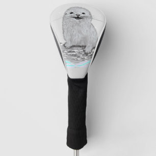 Cute White Baby Sea Otter , Merry Christmas Golf Head Cover
