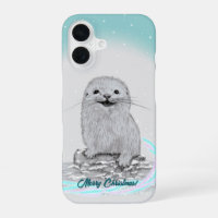 Cute White Baby Sea Otter , Merry Christmas