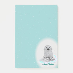 Cute White Baby Sea Otter , Merry Christmas Post-it Notes