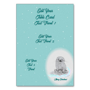 Cute White Baby Sea Otter , Merry Christmas Table Number