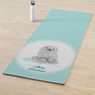 Cute White Baby Sea Otter , Merry Christmas Yoga Mat