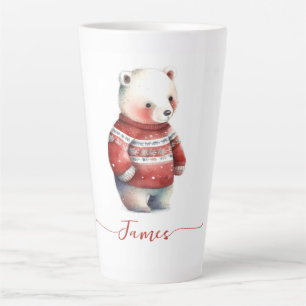 Cute White Bear Watercolor Personalised Christmas Latte Mug