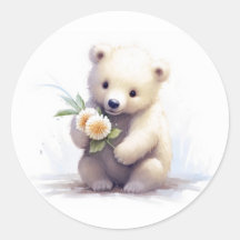 Cute White Bear With Flower