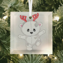 Cute White Bear with Red Antlers