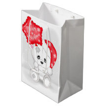 Cute White Bear with Red Christmas Balloon