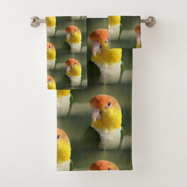 Cute White Bellied Caique Parrot Bath Towel Set (Insitu)