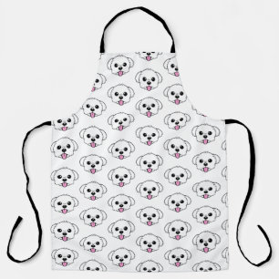 Cute White Bichon Frise Dog Sticking Tongue Out Apron