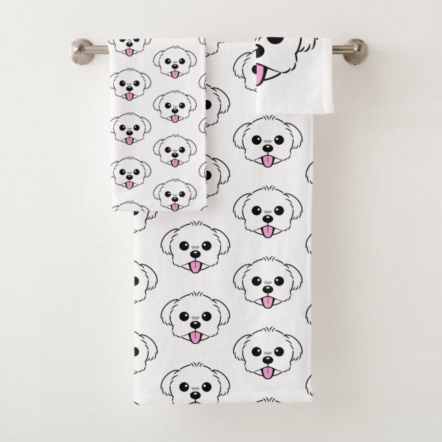 Cute White Bichon Frise Dog Sticking Tongue Out Bath Towel Set (Insitu)