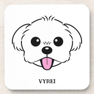 Cute White Bichon Frise Dog Sticking Tongue Out Coaster