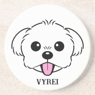 Cute White Bichon Frise Dog Sticking Tongue Out Coaster