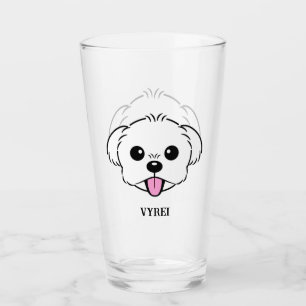 Cute White Bichon Frise Dog Sticking Tongue Out Glass
