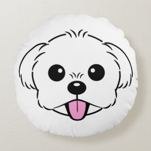 Cute White Bichon Frise Dog Sticking Tongue Out Round Cushion