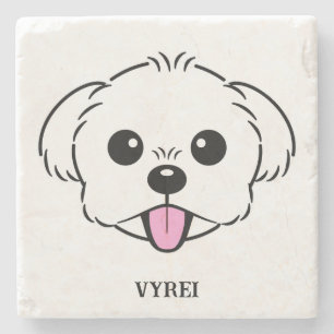Cute White Bichon Frise Dog Sticking Tongue Out Stone Coaster