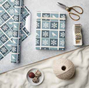 Cute White Birds & Snowflakes Christmas Winter Wrapping Paper