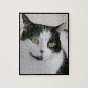 Cute White Black Cat Photo Jigsaw Puzzle