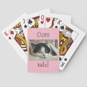 Cute White Black Cat Quote Cat's Rule Playing Cards