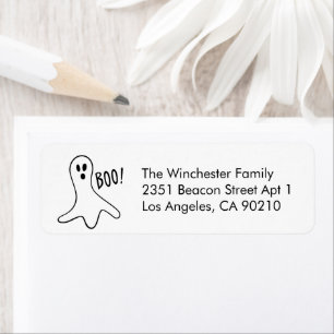 Cute white black ghost Halloween fun address Return Address Label