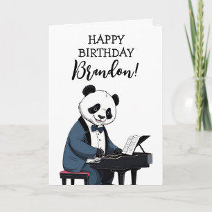 Cute White & Black Panda Piano Birthday Card