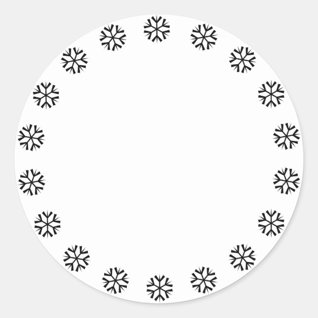 Cute white black snowflakes border blank Christmas Classic Round Sticker (Front)