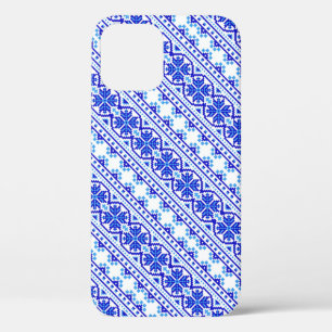 Cute white blue decorative ukrainian stripes iPhone 12 case