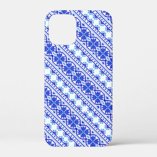Cute white blue decorative ukrainian stripes iPhone 12 mini case