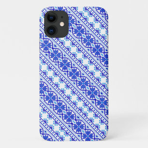 Cute white blue decorative ukrainian stripes iPhone 11 case