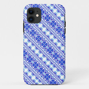 Cute white blue decorative ukrainian stripes iPhone 11 case