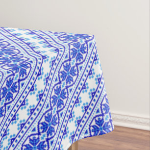 Cute white blue decorative ukrainian stripes tablecloth