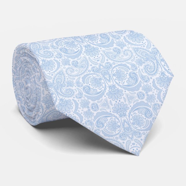 Cute white blue landley pattern tie (Rolled)
