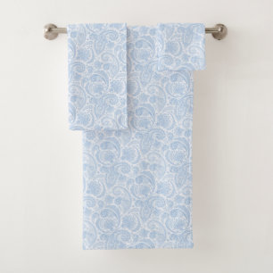 Cute white blue paisley pattern bath towel set