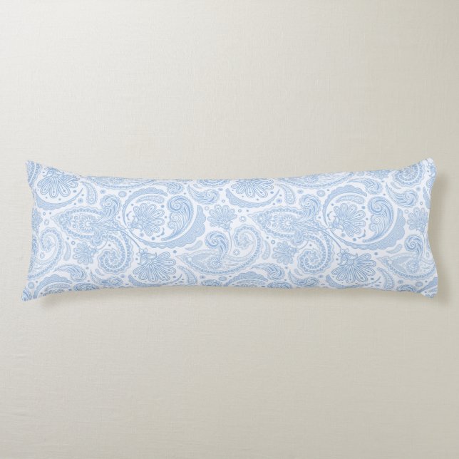 Cute white blue paisley pattern body cushion (Front)