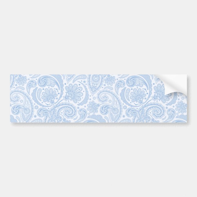 Cute white blue paisley pattern bumper sticker (Front)