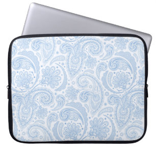 Cute white blue paisley pattern laptop sleeve