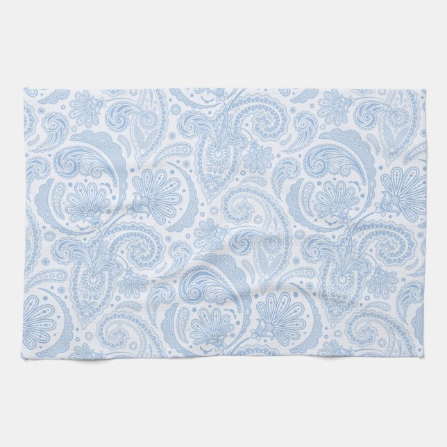 Cute white blue paisley pattern tea towel (Horizontal)