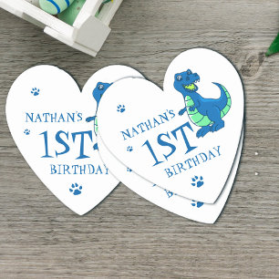 Cute White Blue Paw Dinosaur Themed Birthday Party Paper Coaster