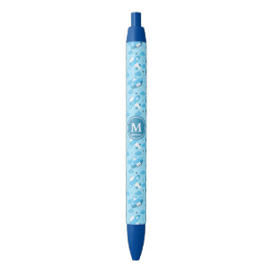 Cute White & Blue Planes and Clouds Kids Monogram Ink Pen