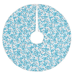 Cute white blue seamless spring flowers patterns brushed polyester tree skirt