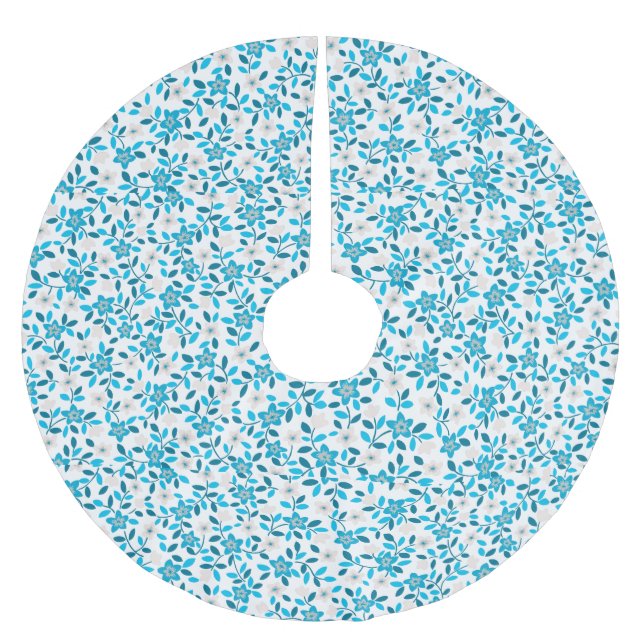 Cute white blue seamless spring flowers patterns brushed polyester tree skirt (Front)