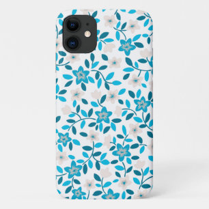 Cute white blue seamless spring flowers patterns iPhone 11 case